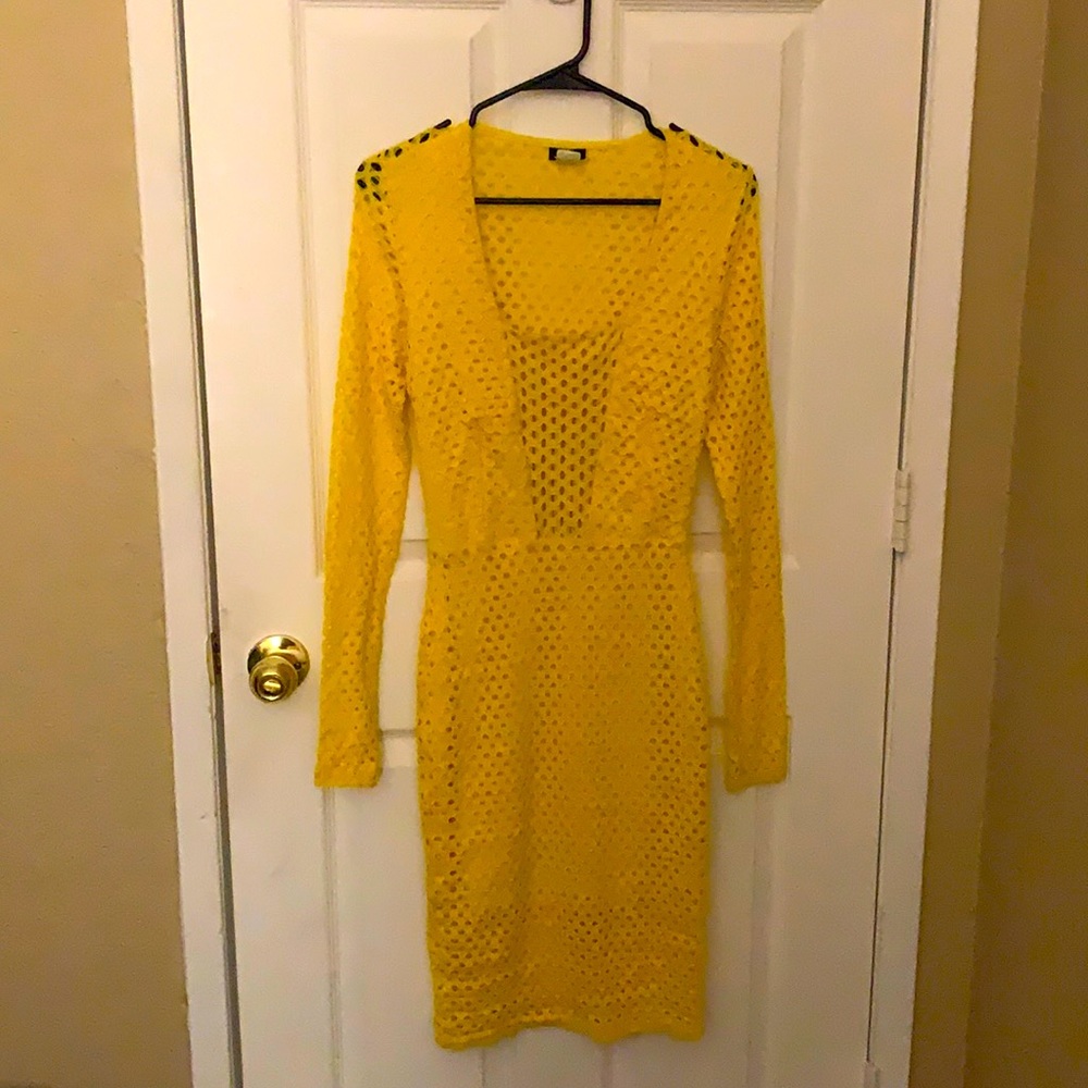 Yellow midi cocktail dress.